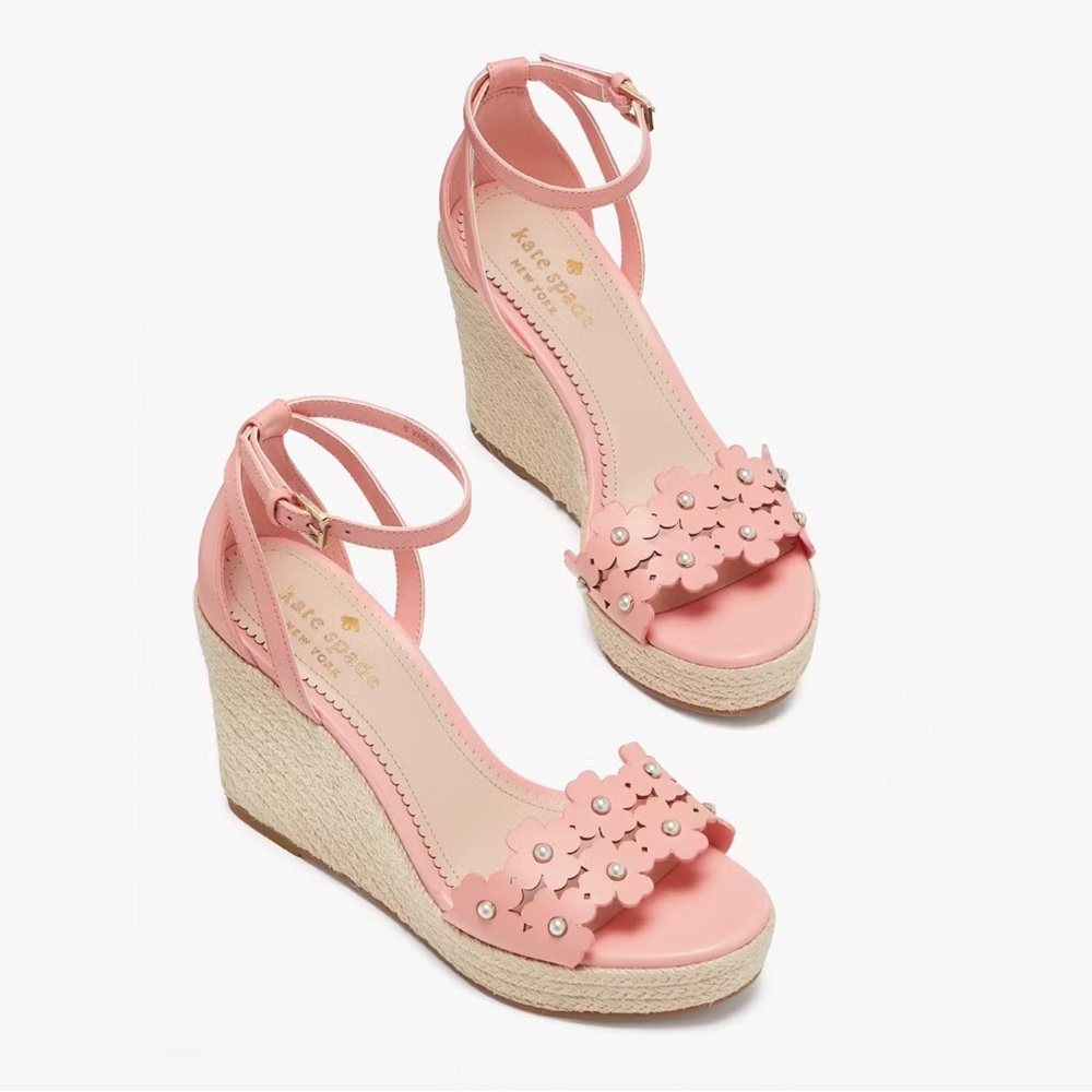 ♠️Kate Spade Daisy Pearl Espadrilles, Peachy Rose NIB - Picture 5 of 6